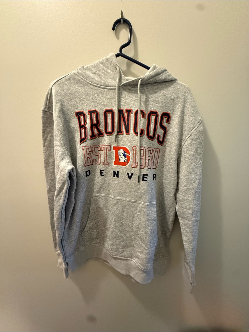 STARTER Gray Denver Broncos Pullover Hoodie with Orange Logo
